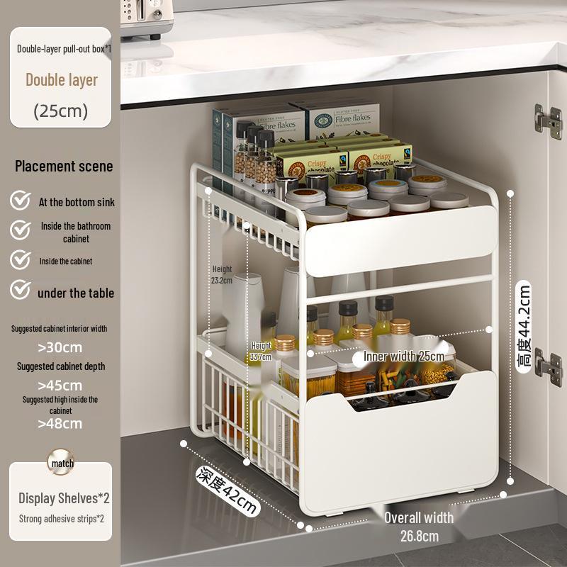Estante para Fregadero de Cocina Multifuncional con Cestas Extraíbles y Almacenamiento para Especias