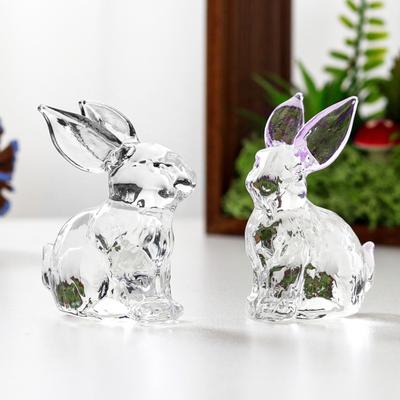 Glass Rabbit Figurine Clear Bunny Ornament with Stained Ears Collectible Bunny Centerpiece