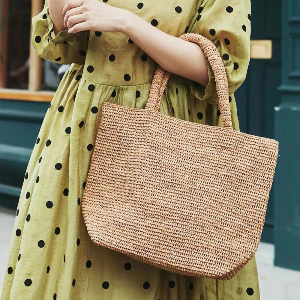 Large Handwoven Rattan Tote Bag for Women Natural Straw Beach Bag Purse Luxury Shoulder Bags Handbag Summer