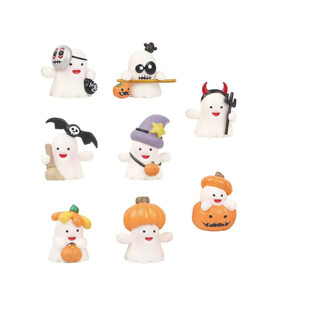 8 PCS Halloween Miniature Figurines Cute  Resin Pumpkin   Crafts  Holding  & Pumpkin Basket Micro  Ornaments Kit For Garden