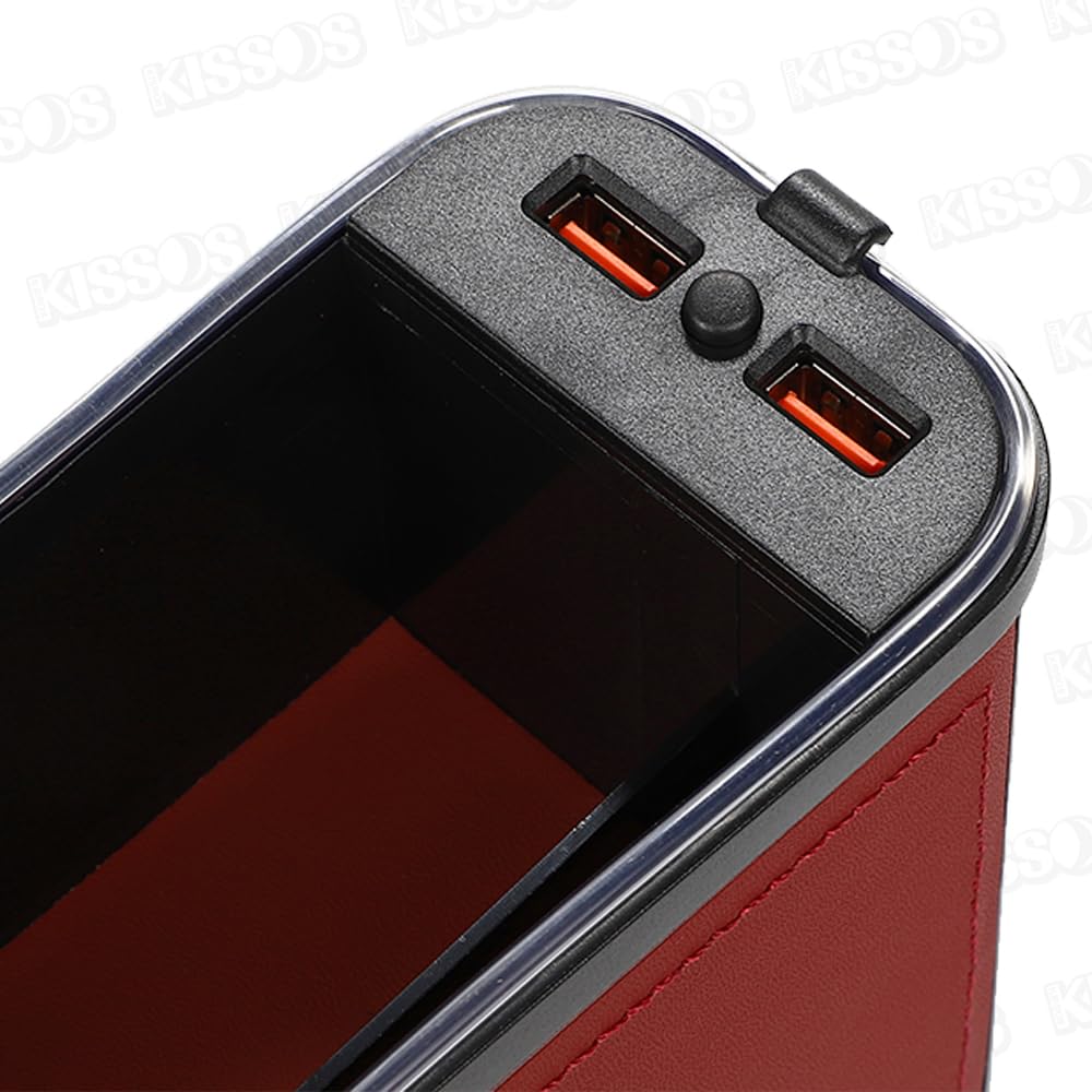 Car Seat Side Pocket Console Box Gap Storage Holder with USB Illumination Light for Driver and Passenger Set of 2 Seats, (Red)