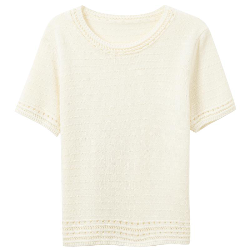 Sancai Women s Plus Size Hollow-Out Short Sleeve Round Neck Knit Top XXL
