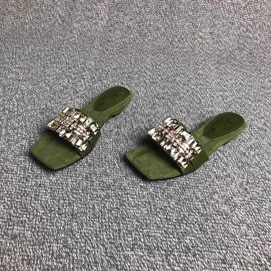 Sommer 2025 neue Bonbonfarbe Oberbekleidung Damen Schleife Temperament eckige Zehenpartie Fee offene Zehen kühle Pantoletten Strass französisch