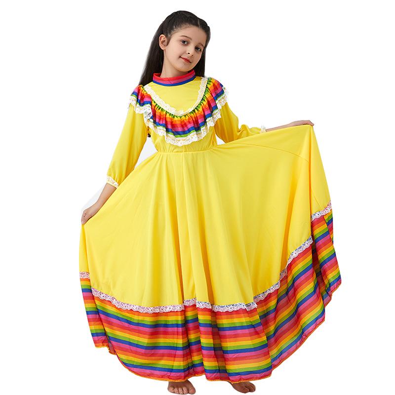 Vibrant Mexican Folk Dance Skirt for Girls - Stage Performance Costume