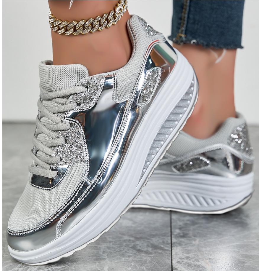

Дышащие женские повседневные кроссовки из сетки, вулканизированная обувь на шнуровке, женские кроссовки на платформе, женская обувь, большие размеры, Zapatos De Mujer 36 серебряный