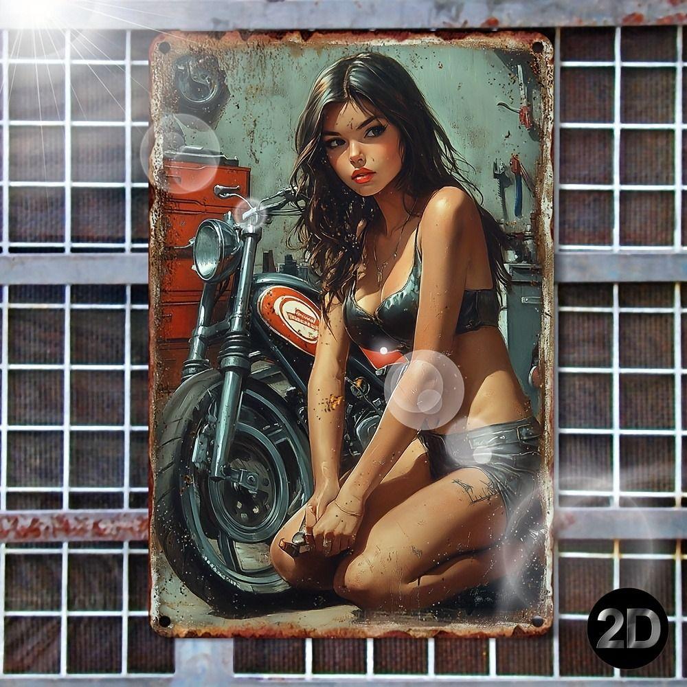 Vintage Motorcycle Metal Tin Sign Retro Biker Garage Wall Decor Industrial Style Art