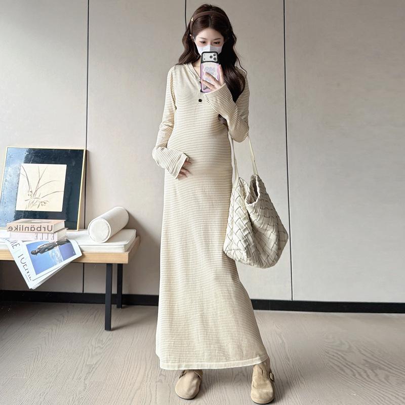 Maternity Spring 2026 Striped Knit Hooded Dress - Casual & Comfy Belly Cover 2XL