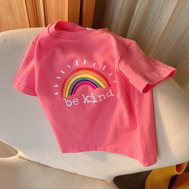 Girls' Casual T-shirt - Summer Children's Cute Pure Cotton Round-neck Top