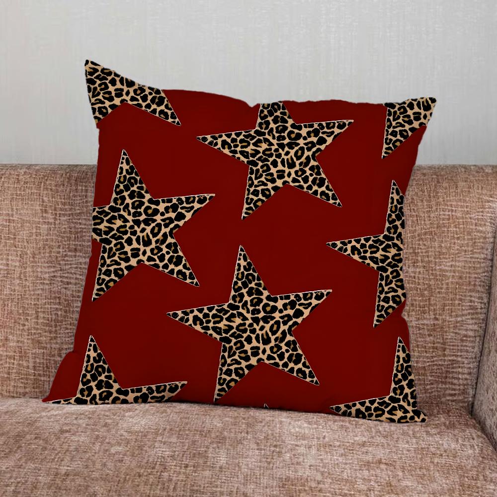 Leopard Print Cherry Star Pillow Case For Home Bedroom Car Office Decoration Living Room Sofa Cushion Cover Suitable