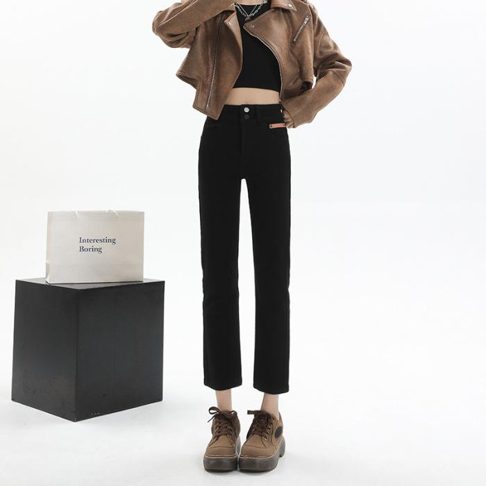 Jeans for Women In Autumn, Elastic Slimming Nine-point Cigarette Pants for Women Nine-point High Waist Narrow Version Straight Trousers for Women