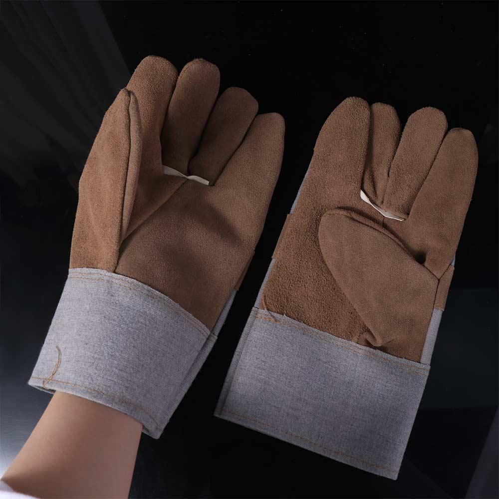 1 Pair Abrasion Resistant Cowhide Welding Gloves Thickened Welder Gloves for Construction Mechanic