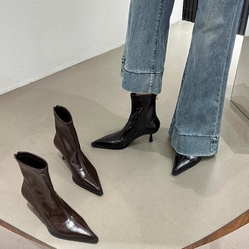 Women's Shoes 2025 High Quality Slip-on Short Barrel Women's Boots Sexy Stiletto Party Boot Women Pointed Toe Solid Shoes Female