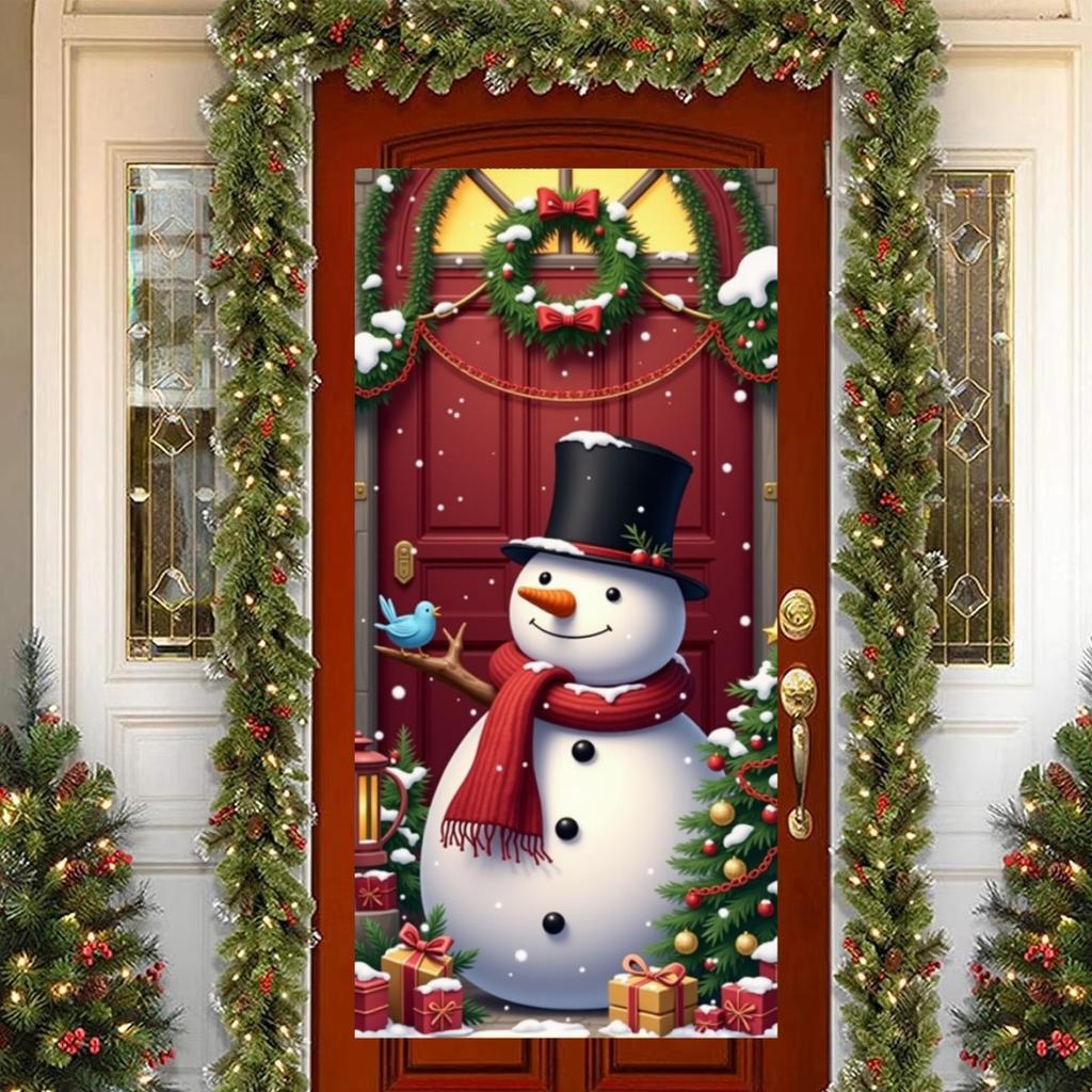 Christmas Door Lining Snowman Door Cover Christmas Outdoor Decorations For Home 2025 Ornaments Xmas Gifts 2026 New Year Decors