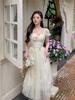 Dream garden atmosphere light wedding dress summer bubble sleeves waist thin sweet flower temperament dress