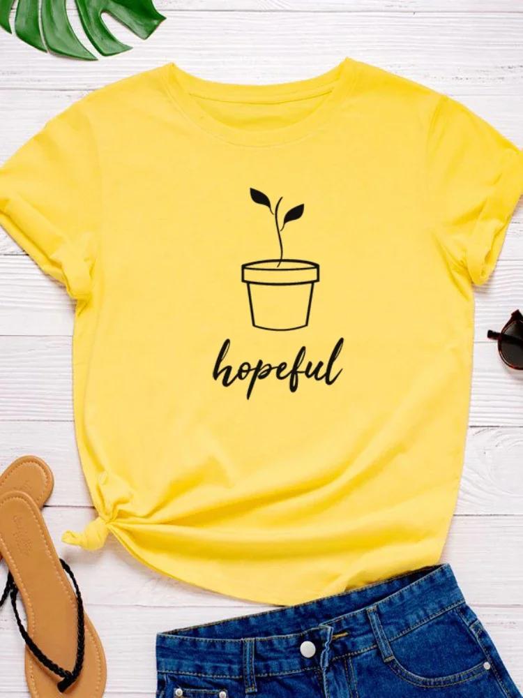 Hopeful Plant  Print Women T Shirt Short Sleeve O Neck Loose Women Tshirt Ladies Fashion Tee Shirt Tops Clothes Camisetas Mujer