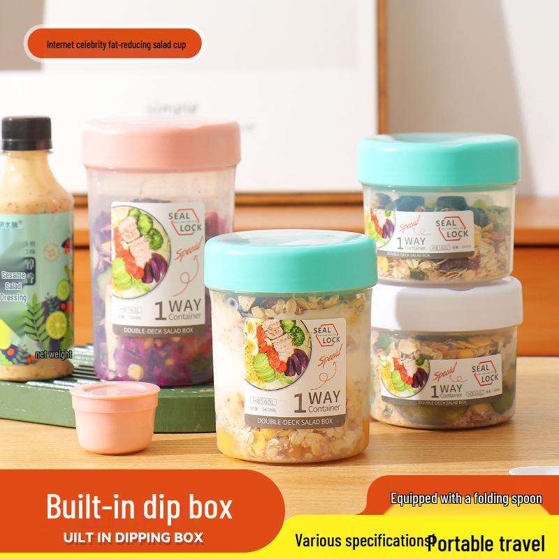 Portable Breakfast Salad Cup with Spoon and Fork Lid