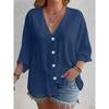 Damenmode Casual Sommer Frühling Einfarbig Druck 3/4 Ärmel V-Ausschnitt Blusen & Hemden