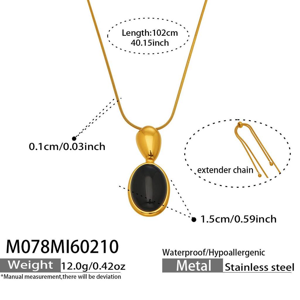 Fashion Agate Pendant Adjustable Long Sweater Chain - Simple Stainless Steel Design