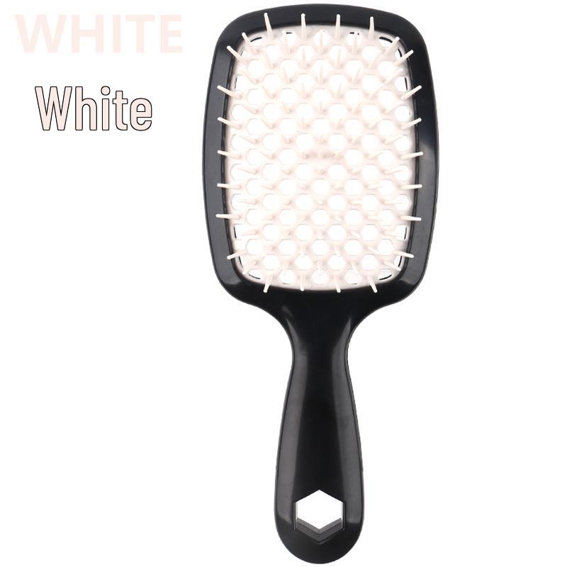 

Гребень для укладки волос двойного назначения с шестигранной сеткой - для сухого/влажного использования, эффект пушистости, полый массажный дизайн. белый