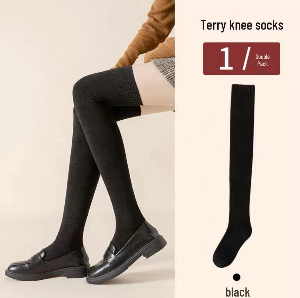 Women's Velvet-Lined Over-the-Knee Terry Socks – Thick, Warm, and Trendy Winter Mid-Tube Knee Pads