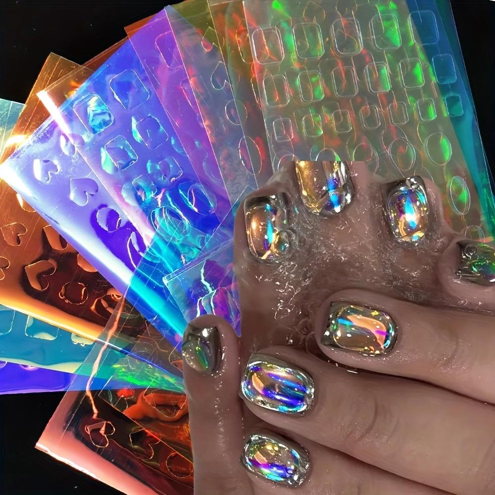 11pcs/Set Aurora Glass Foil Transfer Nail Art Stickers Kit, Self-Adhesive Colorful Nail Decals Reflective Laser Nail Paper for Nail Beauty Decoration