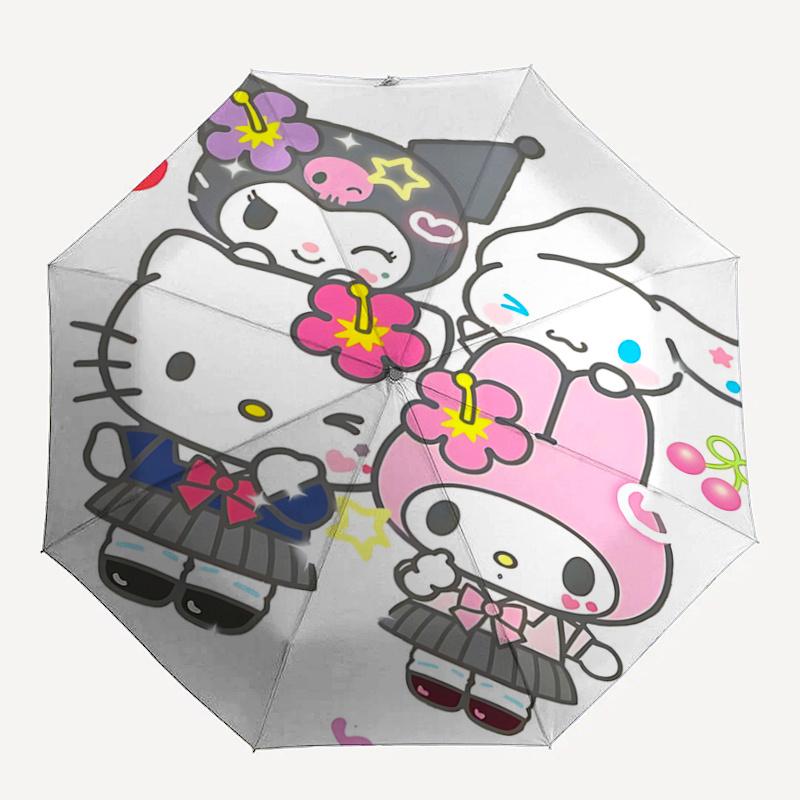 1pc Hello Kitty & My Melody Automatic Folding Umbrella - Portable Tri-Fold Design with 8-Bone Iron Frame, Perfect for Outdoor Use, Festive Gifts, Trav