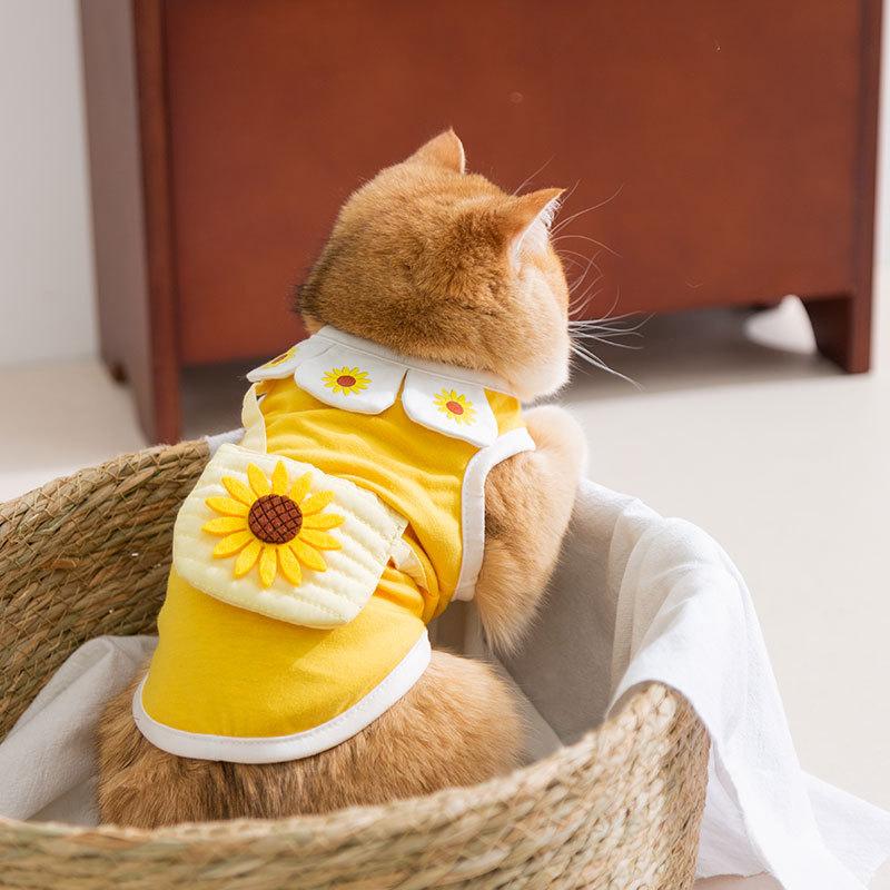 Pet vest sunflower satchel spring and summer thin breathable cat clothing than bear dog into kitten cat clothes