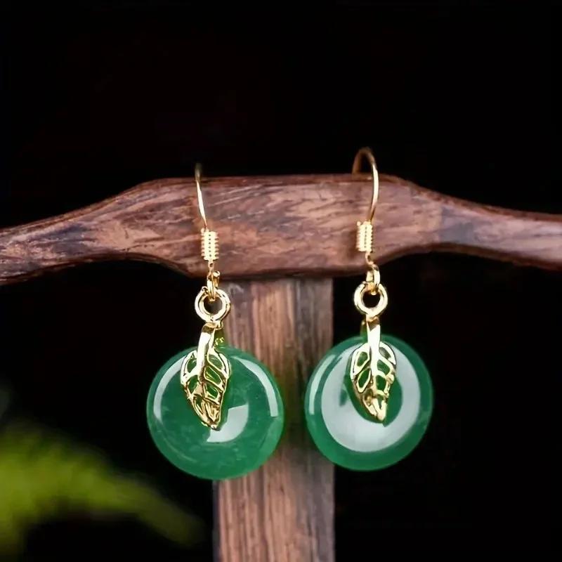 

Huitan Green Stone Pendant Earrings Female Temperament Accessories for Anniversary Party Gorgeous Zircon for Women
