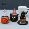 Petite Sculpture Décorative en Céramique Porte-Bougie Halloween, Figurine Fantôme Citrouille Illuminée avec Lampe de Table Chapeau de Sorcière, Plateau à Étages Décoration de Table pour