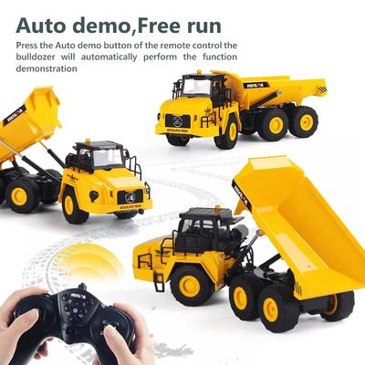 2.4G Huina 1553 Rc Dump Truck 9Ch Alloy 1/16 Excavator Light Sound Remote Control Unloading Truck Kids Toy Sets Christmas Gifts