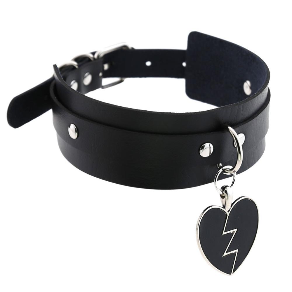 Black Punk Heart Choker Collar Goth Fashion Necklaces  Kawaii Leather Choker Women Girls  Rock  Harajuku Emo Gothic Jewelry