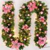 2.7m Green Christmas LED Garland PVC Artificial Tree Banner & Wreath Decorative for Holiday Home Decor