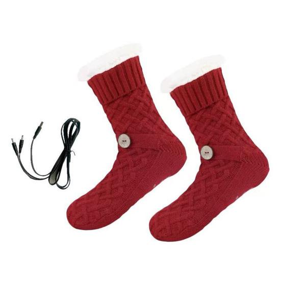 1 Paar USB Beheizte Fleece Socken Herren Damen Winter Elektrische Gestrickte Haus Thermosocken Hausschuhe Heizkissen Fußwärmer mit Rutschfesten Grippern