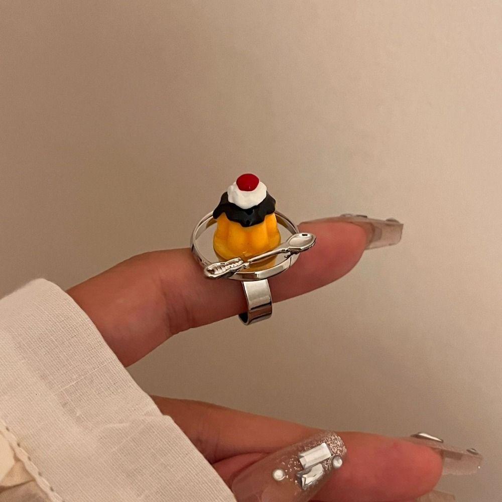 Spoon Mousse Cake Rings Open Jelly Finger Ring Fashion Adjustable Dessert Ring  Couples