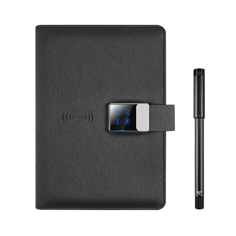 Smart Digital Lock Notebook Paper Screen Synchronization Smart Notepad Diary with Power Bank Wireless Charging 16G (Black,A5,175mm * 240mm&smart pen) чёрный