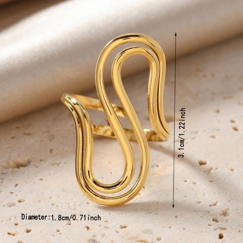 Stainless Steel Unique Double S-Shaped Opening Rings for Women Men 18K Gold Color Stylish Anti Allergenic Waterproof Jewelry