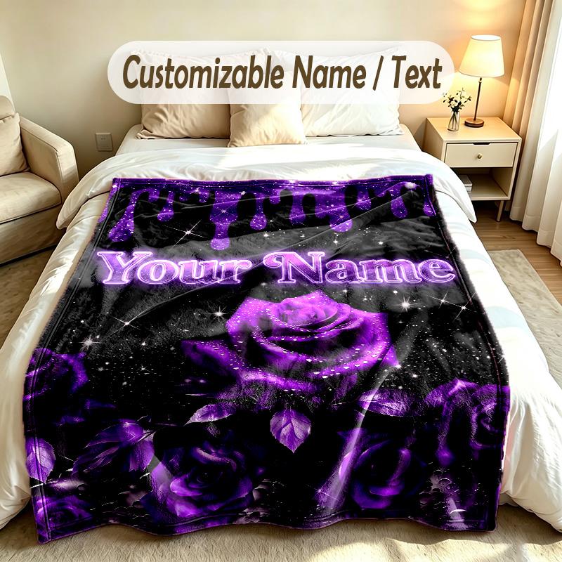 Floral Garden Theme Soft Blanket Personalized Custom Name Text Print Warm Blanket Home Sofa Bedroom Decor