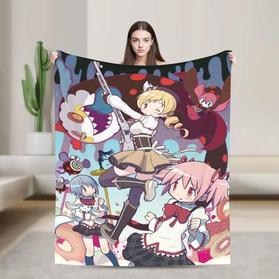 Funny Anime Puella Magi Madoka Magica Blanket  Wool Vintage Breathable Throw Blankets for Bedspread Autumn/Winter
