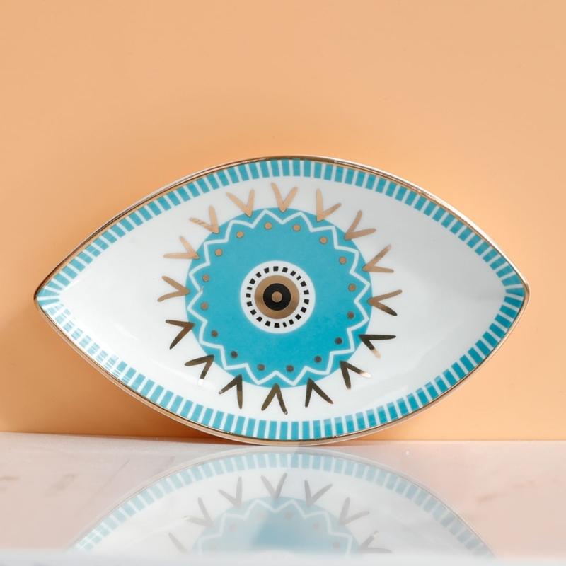 Multipurpose Creative Oval Eye Shaped Jewelry Tray Sturdy Ceramic Rings Holder Accessory for Fashionable Women Ladies