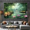 2D Zen Garden Bamboo Lake Tapestry Oriental Pavilion Wall Art Backdrop