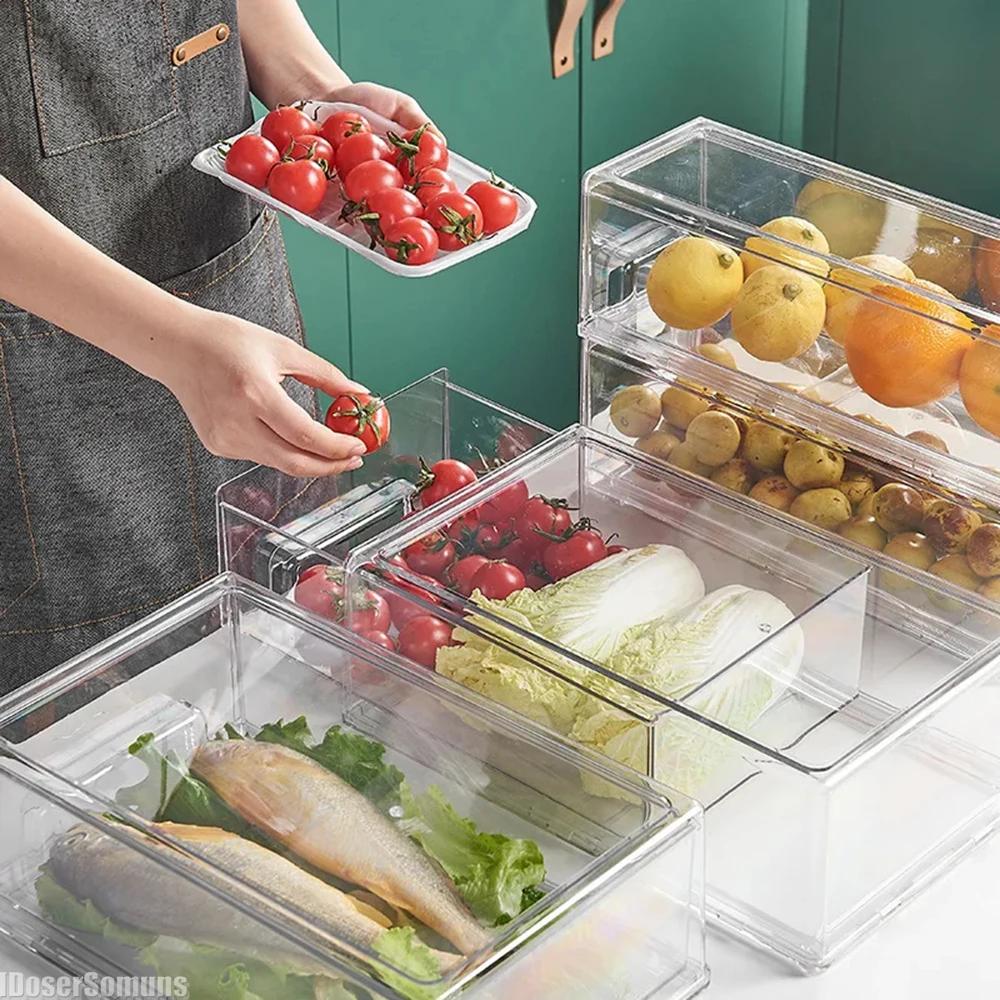 Refrigerator Drawer Storage Partition Board Storage Box Vegetable and Fruit Home Kitchen Preservation Box Transparent Sorting
