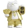 Maneki-neko Ornament for Living Room Home Decor with Ingot, Premium Housewarming Gift & Grand Opening Present for New Stores