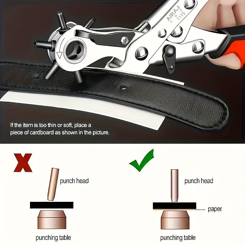 Revolving Leather Hole Punch Plier Multi-Size Puncher Tool for Belts, Watch Bands, Straps, Eyelets - Comfort Grip Handle
