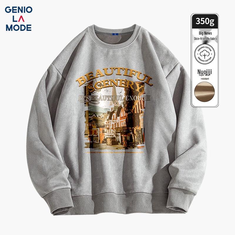 

GENIOLAMODE Men s Loose Fit Printed Suede Fleece Crew Neck Sweatshirt 2XL