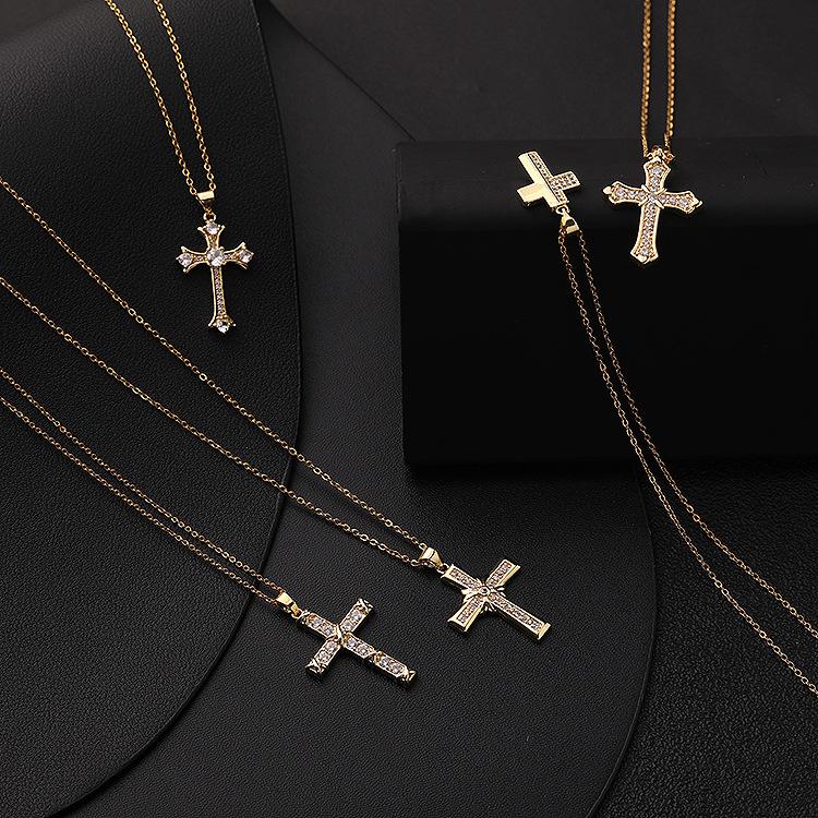 Exotic Cross Pendant Necklace with Micro-Set Zirconia Unique Drop Jewelry