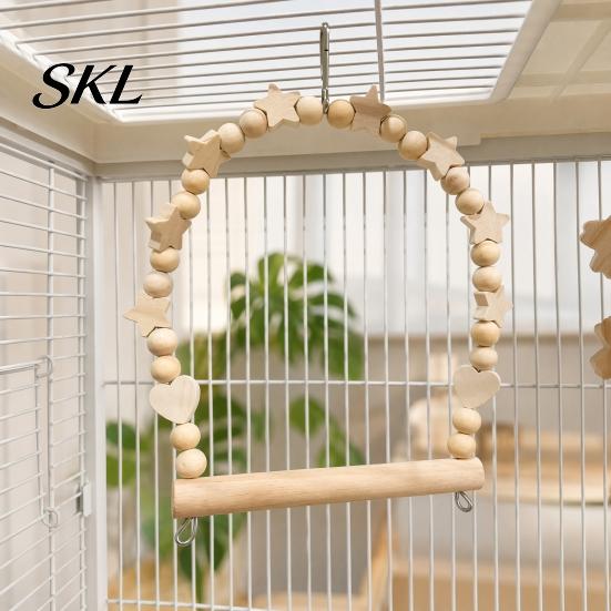 Parrot Climbing Toy Swing Perch, Solid Wood Perch Pole, Wooden Blocks And Beads Arch, Unpainted Bird for Small Medium Parrots with