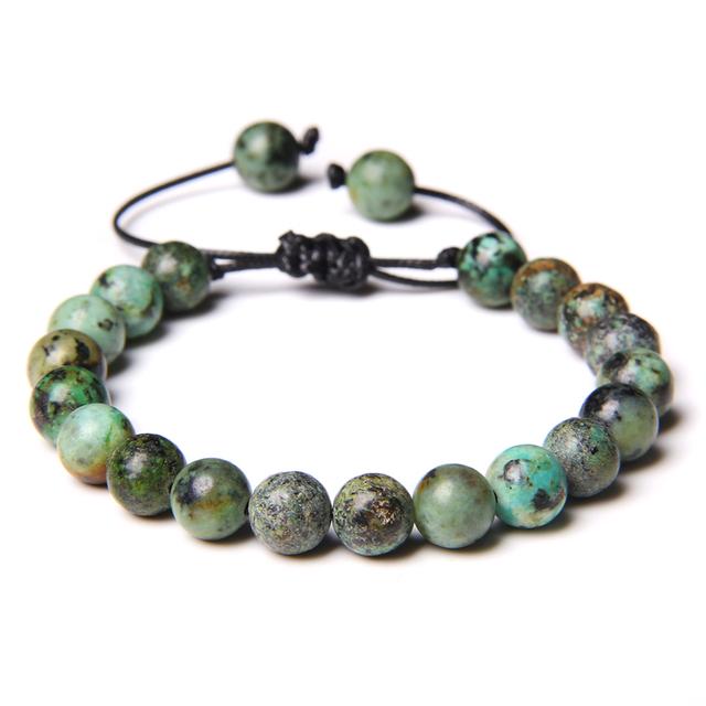 Pulseira trançada de pedra natural, jades verdes, turquesas africanas, contas, pulseiras de corda ajustáveis para homens e mulheres, presente criativo