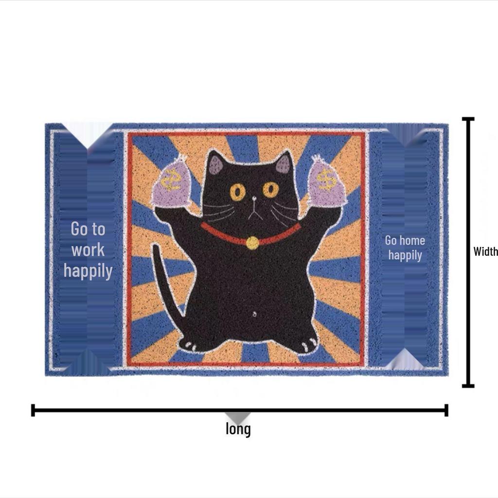Cartoon Lucky Cat Dirt-Resistant Entrance Door Mat, Easy-Clean Silk Loop Foot Pad for Mud & Dust.