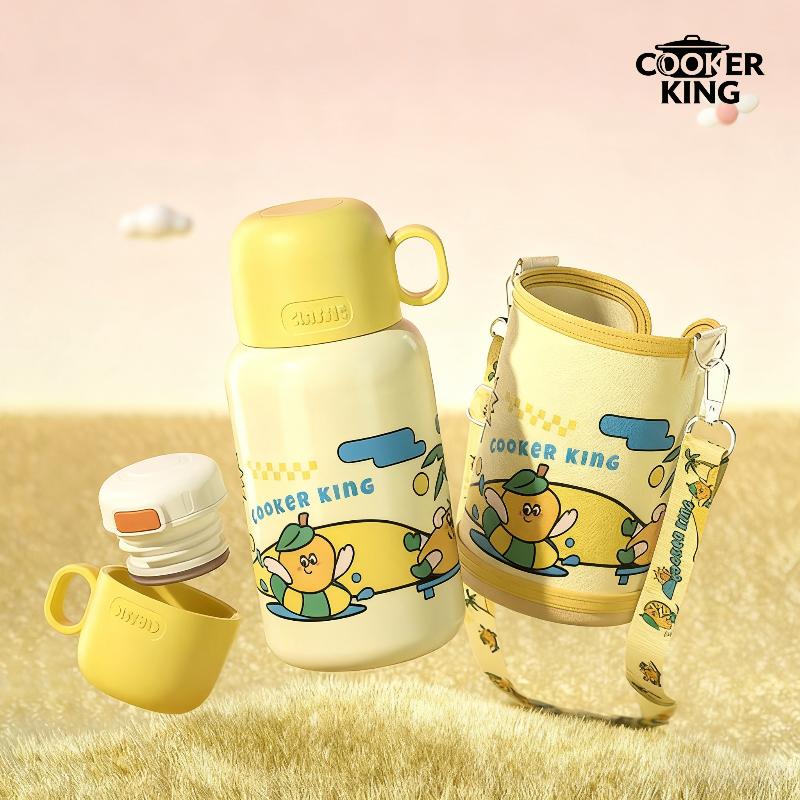 COOKER KING Termosmugg 316 rostfritt stål med sugrör, barnvattenmugg, dubbelock, stor mage-mugg, drickmugg, 580 ml