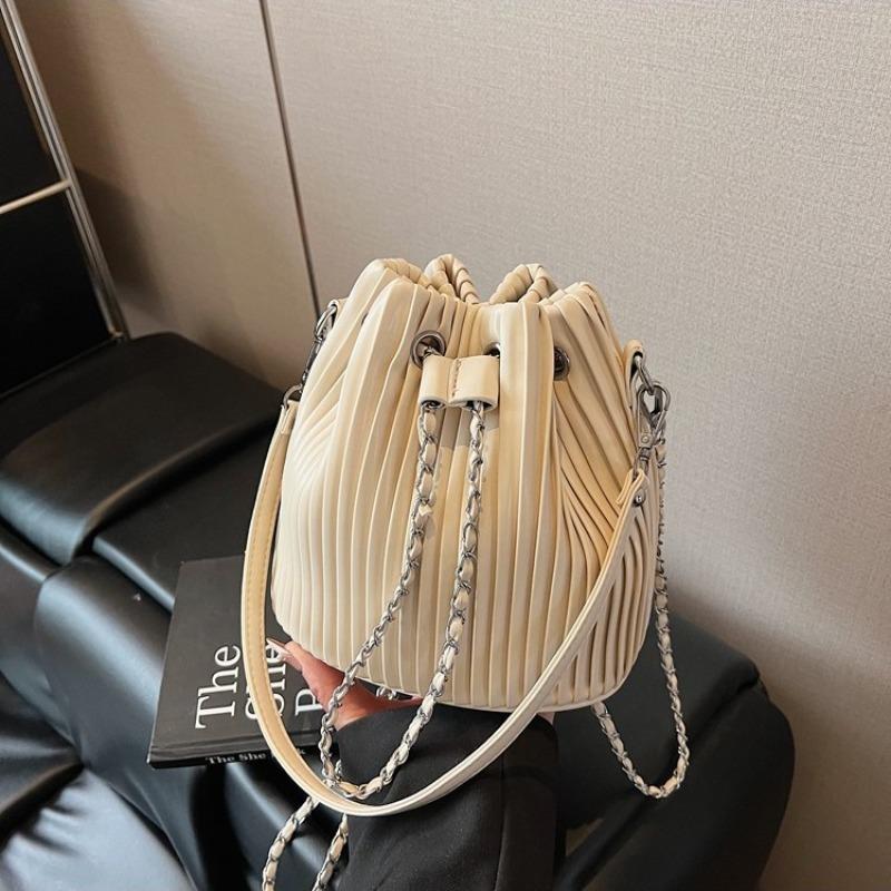 Women's bag new shoulder crossbody small square bag pleated bag high-end bucket bag versatile